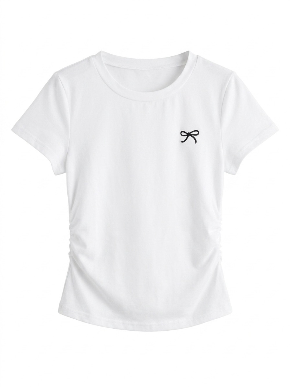 SHEIN White Short Sleeve Tee with Small Black Bow